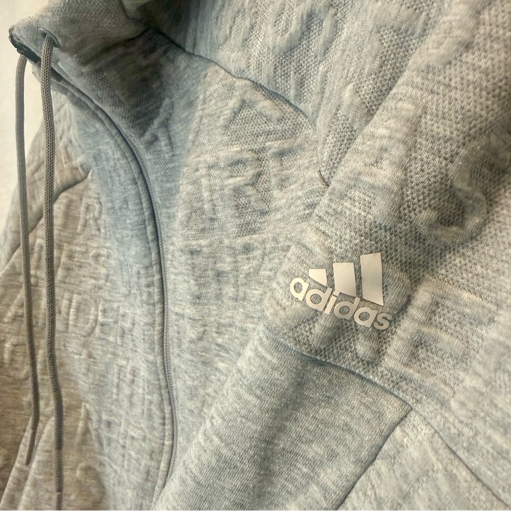 adidas Athletics Jacquard ID Typography Cropped Full-Zip Hoodie - Heather Grey